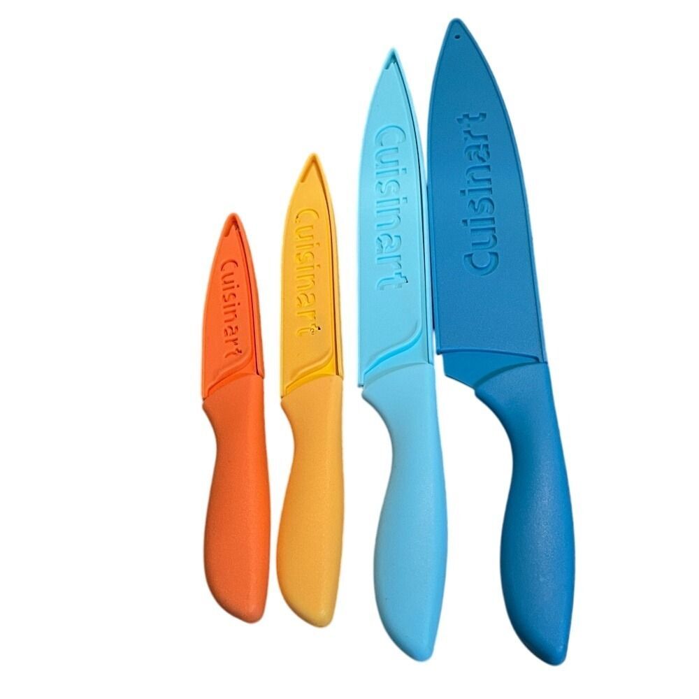 Cuisinart 4-Piece Kitchen Knife Set With Sheaths Orange Yellow‎ Blue Turquoise